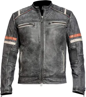 Men's Retro Distressed Motorcycle Leather Jacket - Vintage Cafe Racer Biker Leather Jacket For Men
