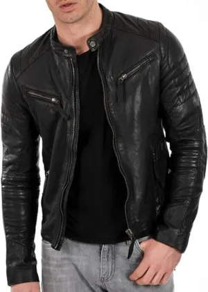 Men's Retro Distressed Motorcycle Leather Jacket - Vintage Cafe Racer Biker Leather Jacket For Men