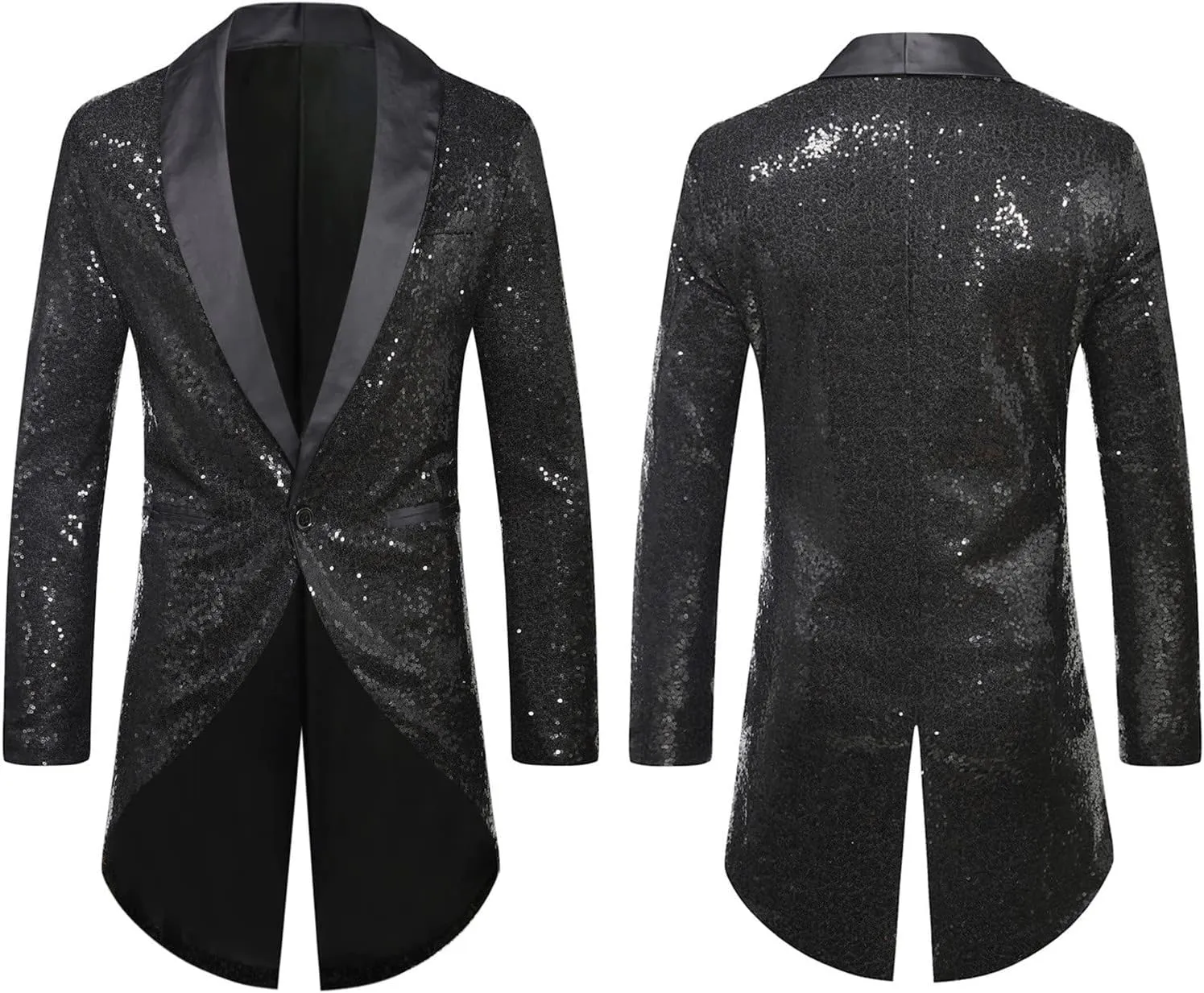 Mens Sequin Tuxedo Jacket Tails Slim Fit Tailcoat Dress Coat Swallowtail Dinner Wedding Party Blazer Suit Jackets