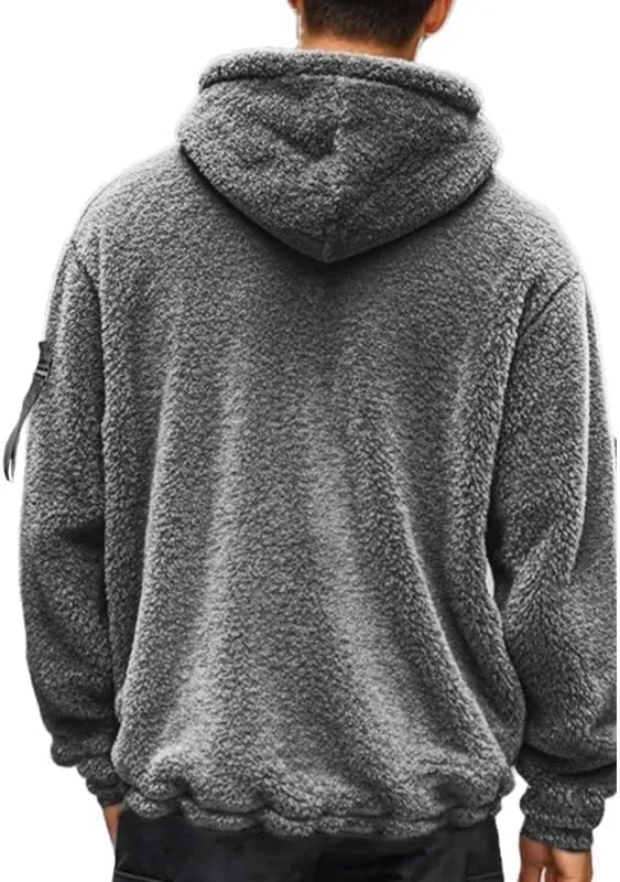 Men's Sherpa-Lined Athletic Hoodie Zip-Up Fleece Jacket Warm Sports Coat with Pockets
