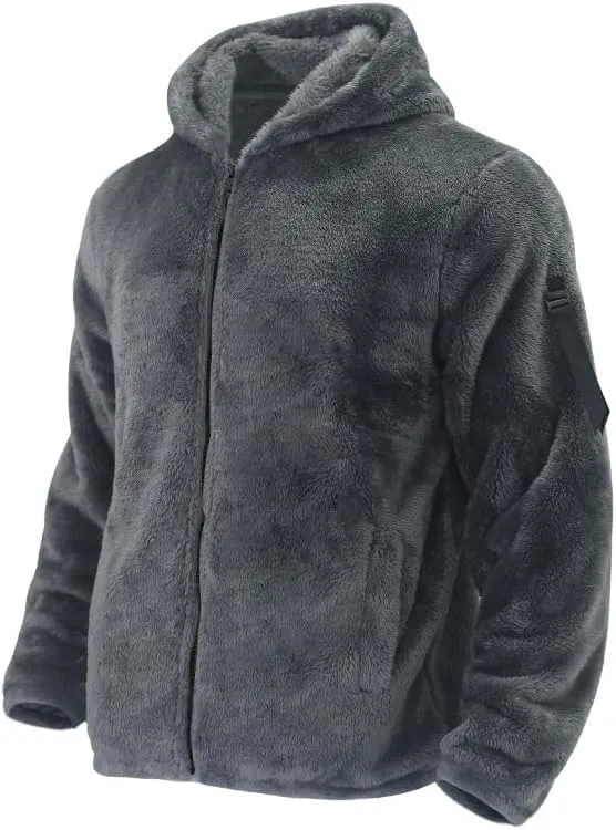 Men's Sherpa-Lined Athletic Hoodie Zip-Up Fleece Jacket Warm Sports Coat with Pockets