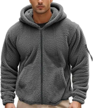 Men's Sherpa-Lined Athletic Hoodie Zip-Up Fleece Jacket Warm Sports Coat with Pockets