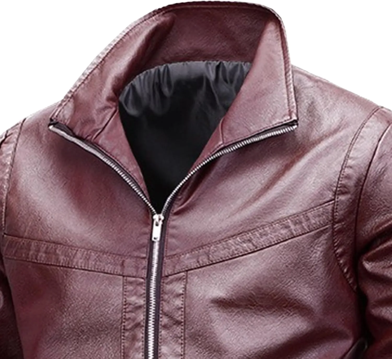 Mens Sherpa Lined Leather Jacket Stand Collar Zip Up Pu Leather Jacket Winter Fleece Shearling Bomber Jacket