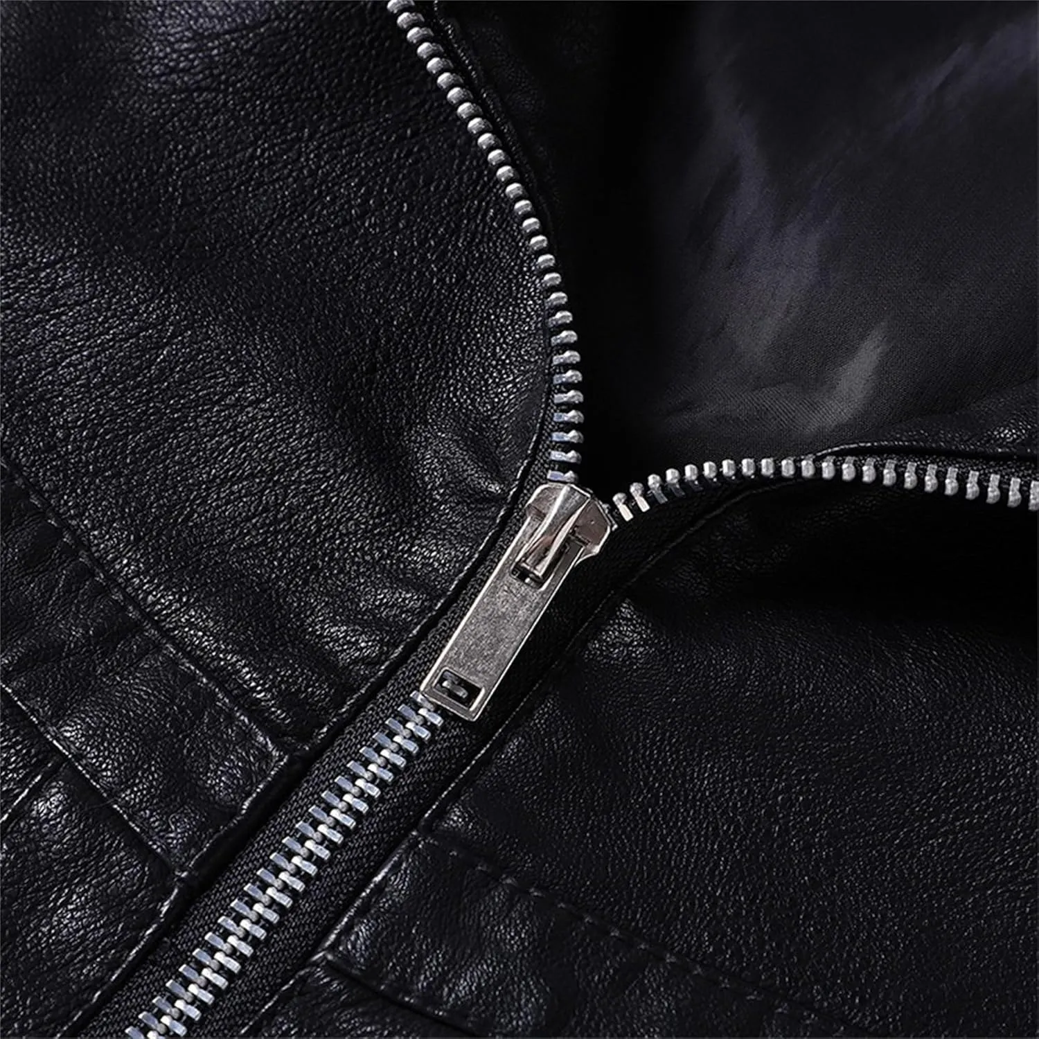 Mens Sherpa Lined Leather Jacket Stand Collar Zip Up Pu Leather Jacket Winter Fleece Shearling Bomber Jacket