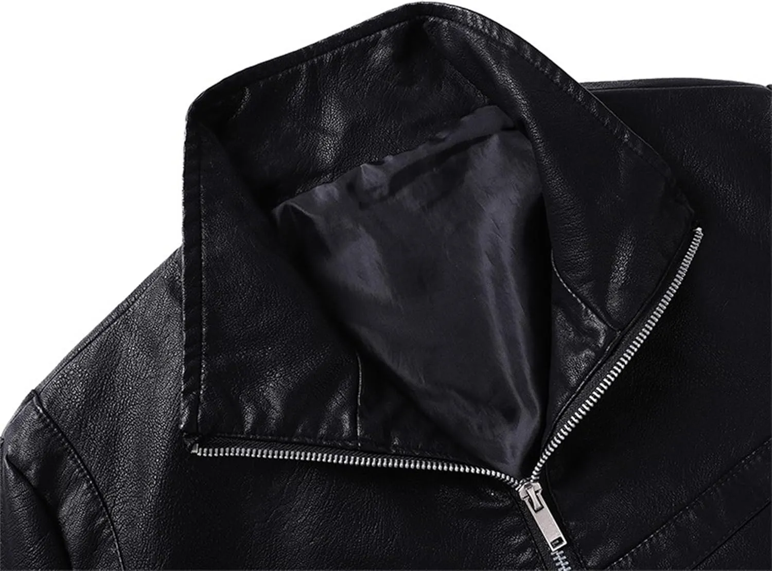 Mens Sherpa Lined Leather Jacket Stand Collar Zip Up Pu Leather Jacket Winter Fleece Shearling Bomber Jacket