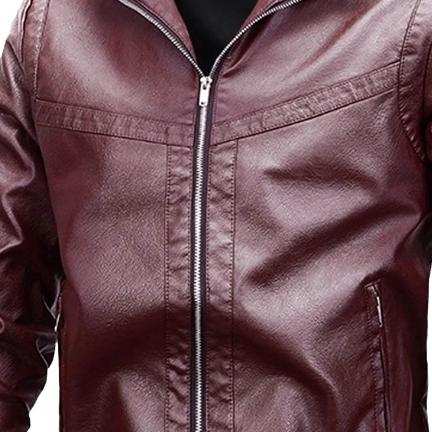 Mens Sherpa Lined Leather Jacket Stand Collar Zip Up Pu Leather Jacket Winter Fleece Shearling Bomber Jacket