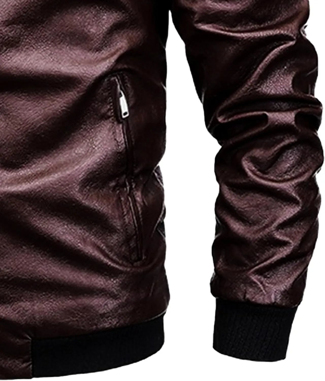 Mens Sherpa Lined Leather Jacket Stand Collar Zip Up Pu Leather Jacket Winter Fleece Shearling Bomber Jacket