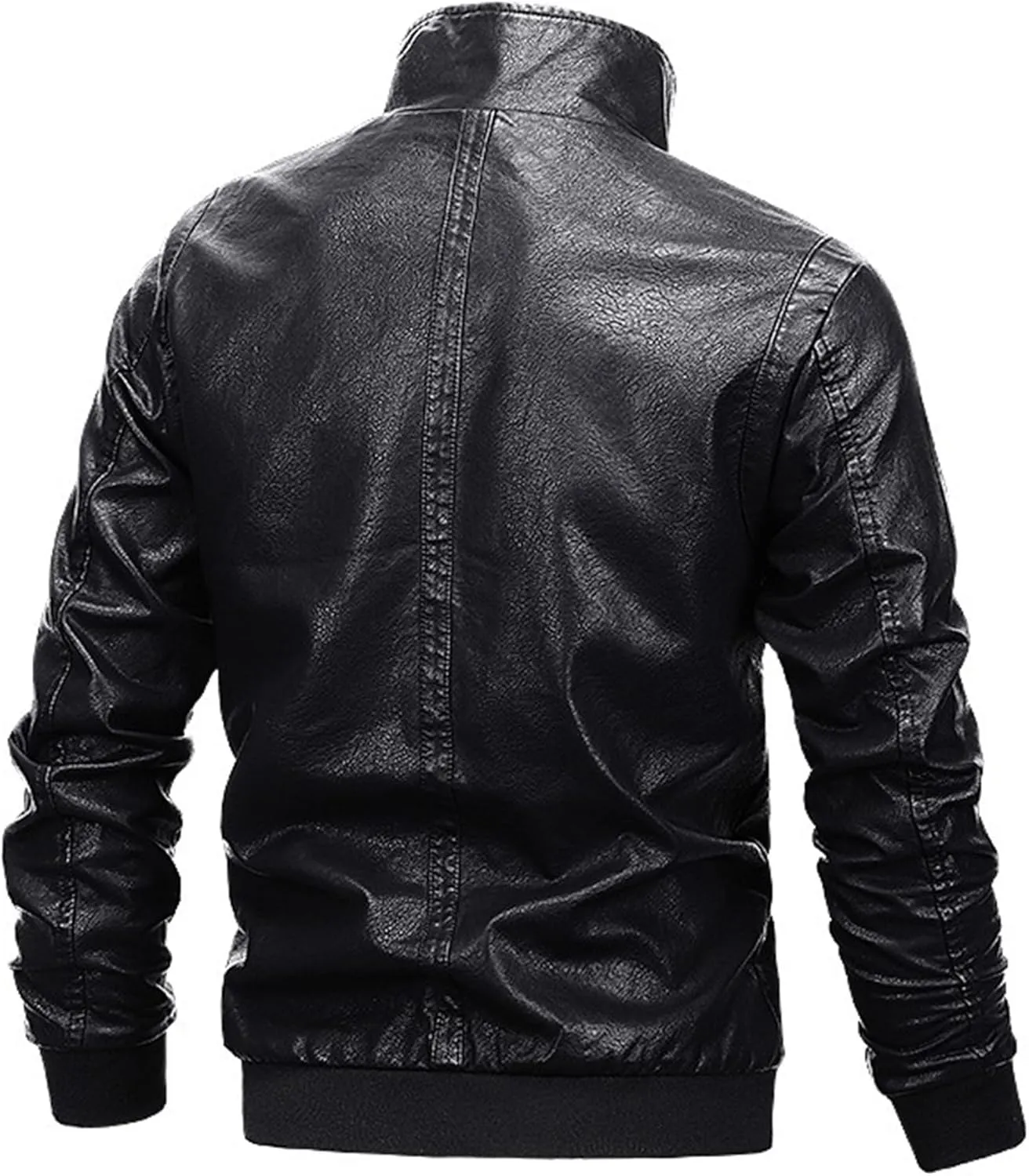 Mens Sherpa Lined Leather Jacket Stand Collar Zip Up Pu Leather Jacket Winter Fleece Shearling Bomber Jacket