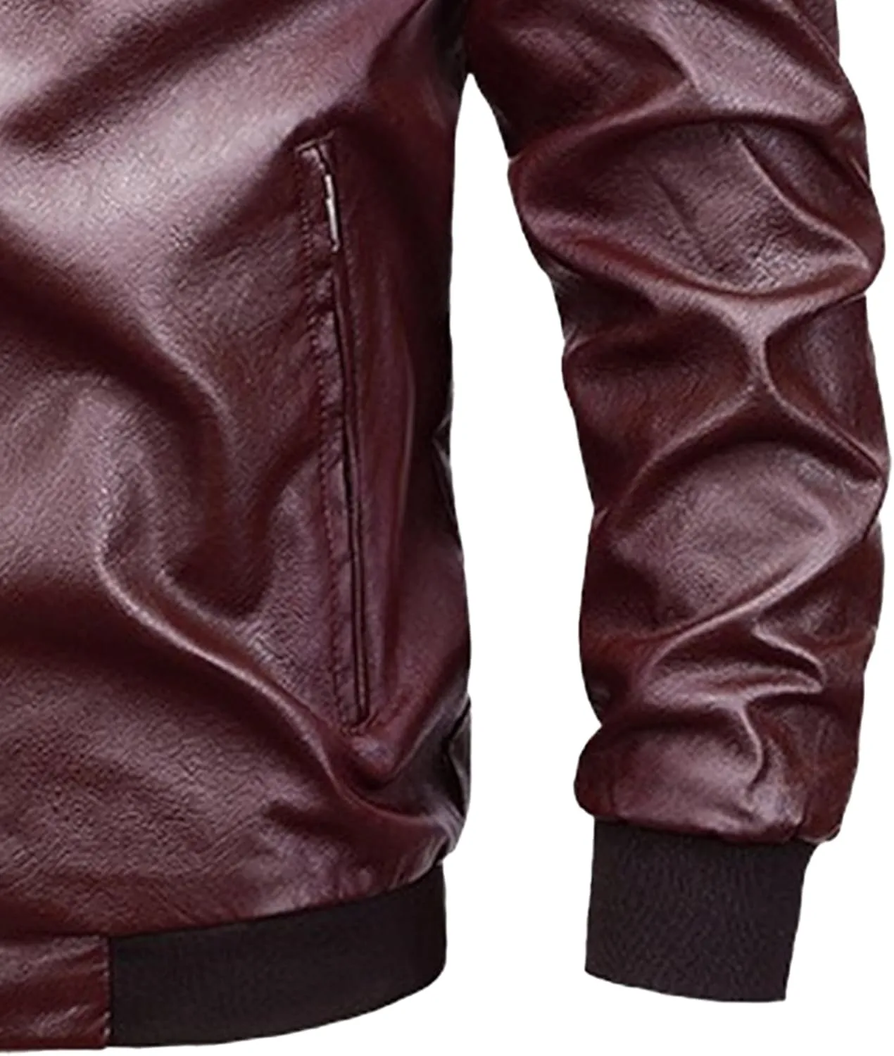Mens Sherpa Lined Leather Jacket Stand Collar Zip Up Pu Leather Jacket Winter Fleece Shearling Bomber Jacket