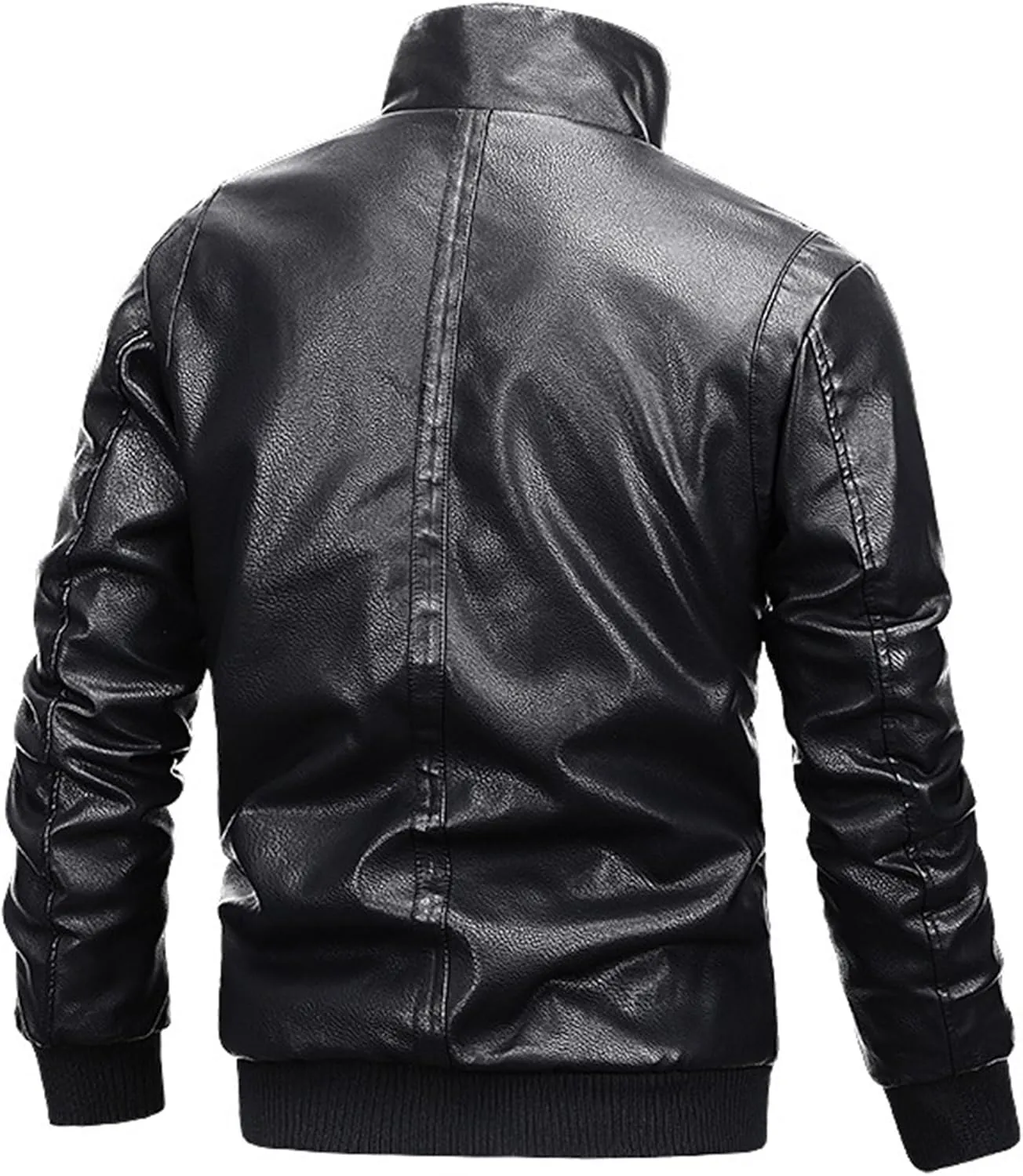 Mens Sherpa Lined Leather Jacket Stand Collar Zip Up Pu Leather Jacket Winter Fleece Shearling Bomber Jacket