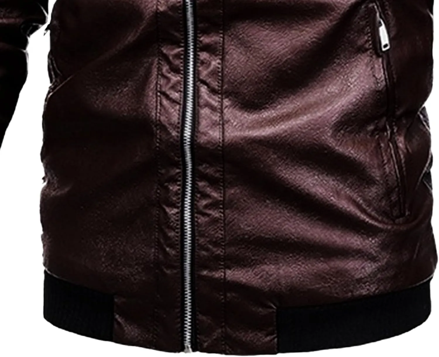 Mens Sherpa Lined Leather Jacket Stand Collar Zip Up Pu Leather Jacket Winter Fleece Shearling Bomber Jacket