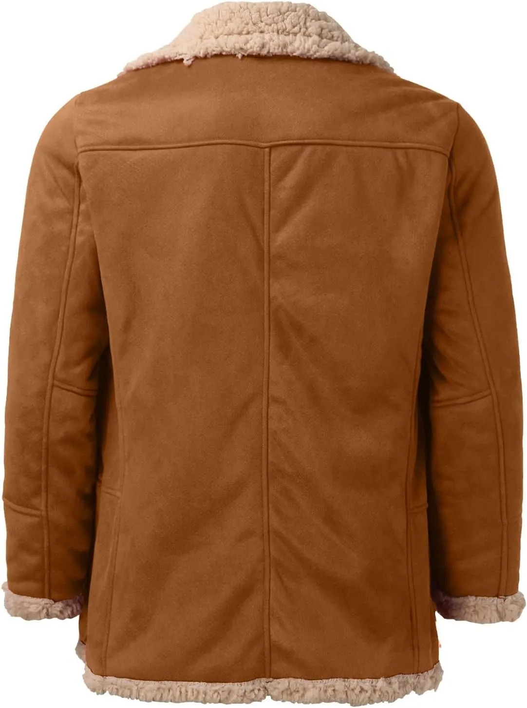 Mens Sherpa Lined Long Jackets with Faux Leather Shearling and Fur Collar, Thermal Heavyweight Winter Leather Jackets
