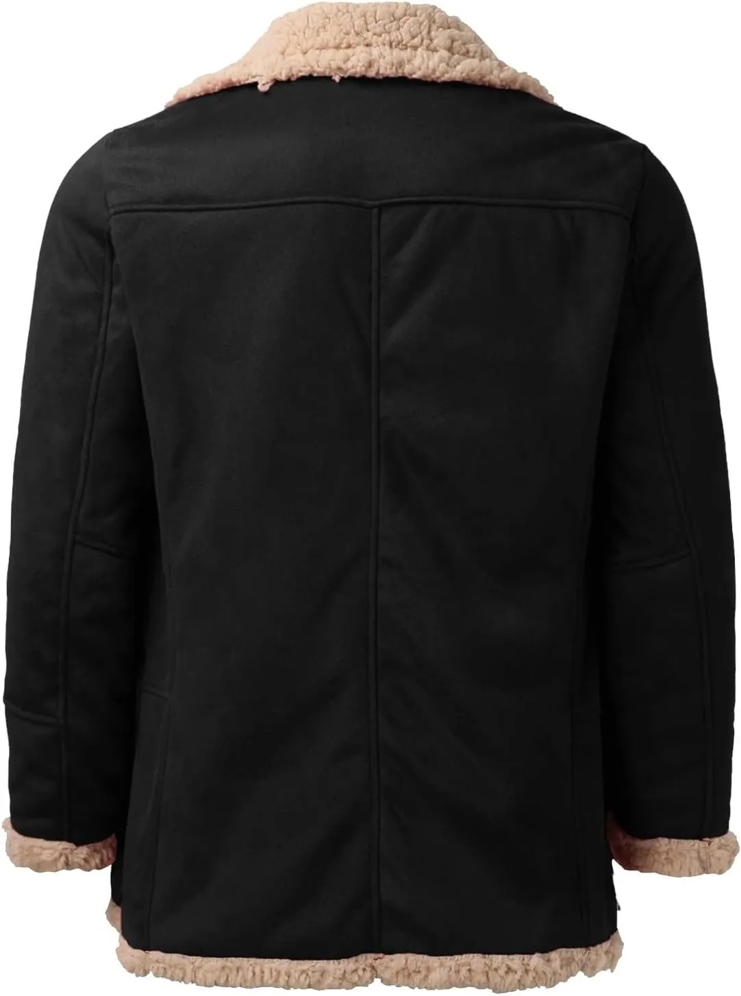 Mens Sherpa Lined Long Jackets with Faux Leather Shearling and Fur Collar, Thermal Heavyweight Winter Leather Jackets