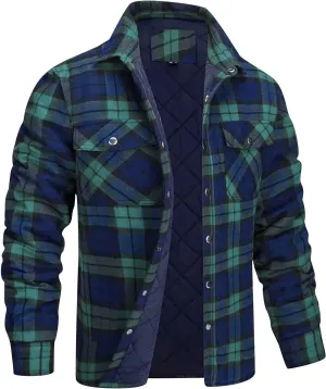 Mens Sherpa Lined Shacket Regular Fit Long Sleeve Plaid Shacket Coat Casual Long Sleeve Buttons Shirts Jackets