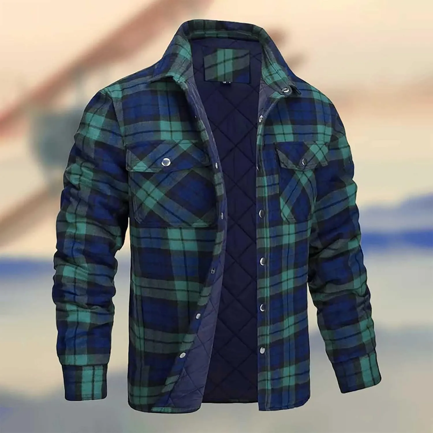 Mens Sherpa Lined Shacket Regular Fit Long Sleeve Plaid Shacket Coat Casual Long Sleeve Buttons Shirts Jackets