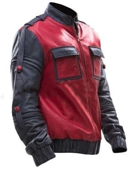 Mens Slim Fit Leather Jacket | Red Motorcycle Jacket Fly Biker Leather Jacket