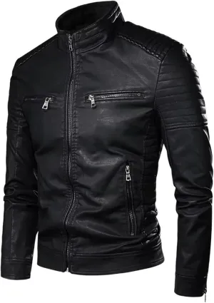 Men's Spring Slim-fit Leather Jacket, Motorcycle Pocket Leather Jacket, Casual Retro Outerwear