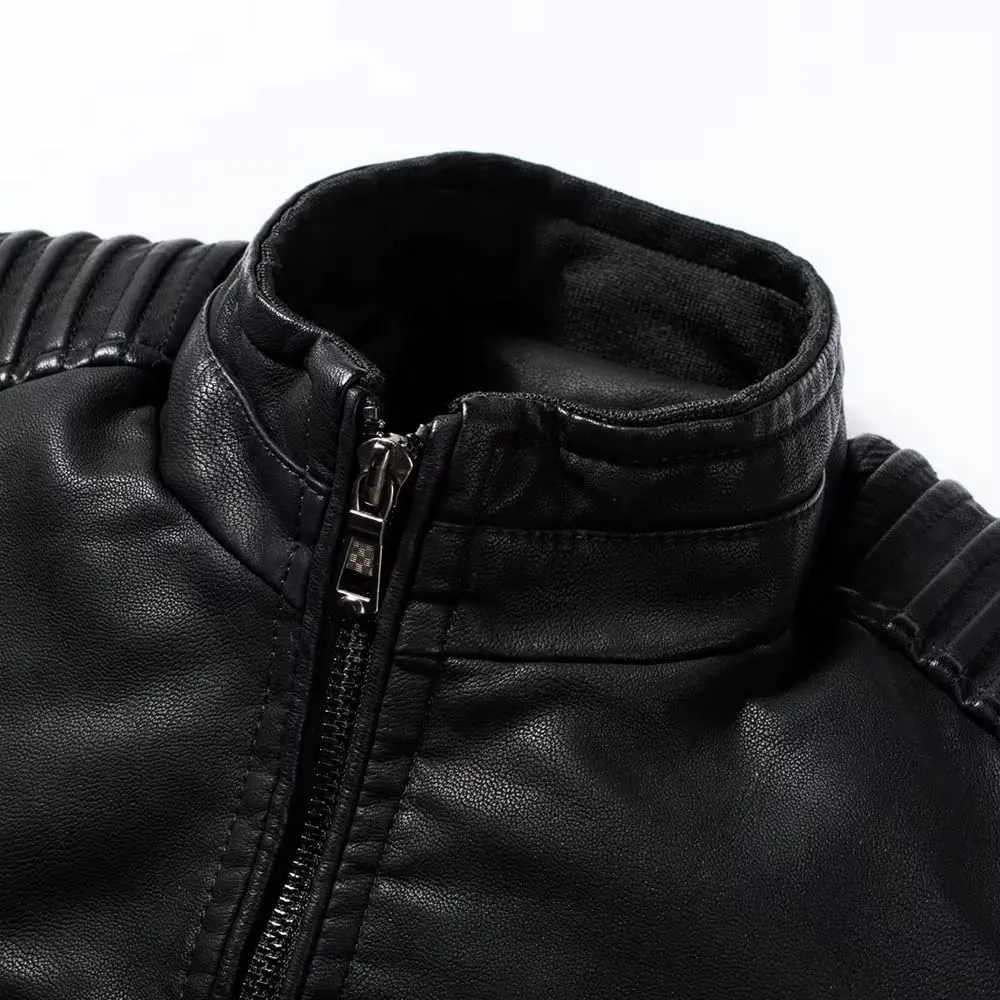 Men's Spring Slim-fit Leather Jacket, Motorcycle Pocket Leather Jacket, Casual Retro Outerwear