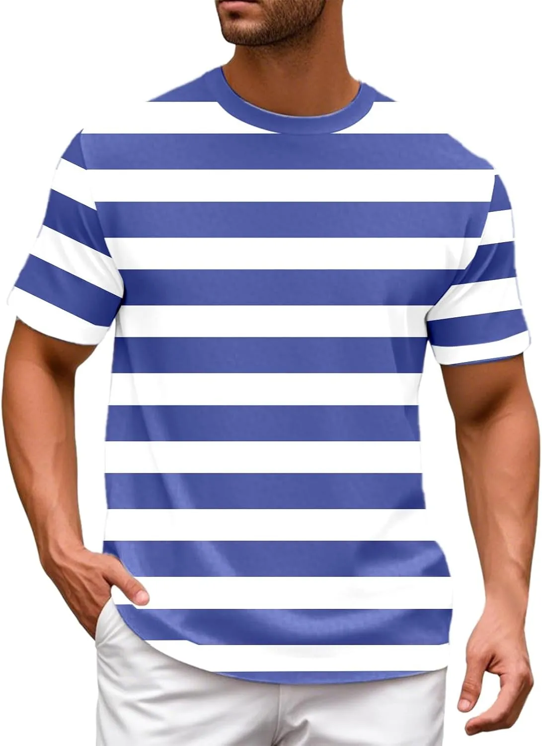 Men's Striped Short Sleeve T-Shirts Casual Crewneck Basic Shirt Color Block Stretch 2025 Summer Beach Tees
