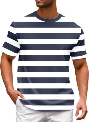 Men's Striped Short Sleeve T-Shirts Casual Crewneck Basic Shirt Color Block Stretch 2025 Summer Beach Tees