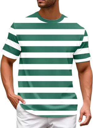 Men's Striped Short Sleeve T-Shirts Casual Crewneck Basic Shirt Color Block Stretch 2025 Summer Beach Tees