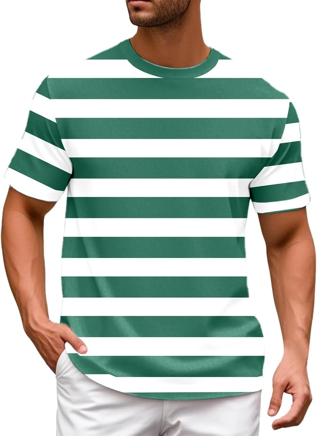 Men's Striped Short Sleeve T-Shirts Casual Crewneck Basic Shirt Color Block Stretch 2025 Summer Beach Tees