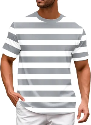 Men's Striped Short Sleeve T-Shirts Casual Crewneck Basic Shirt Color Block Stretch 2025 Summer Beach Tees