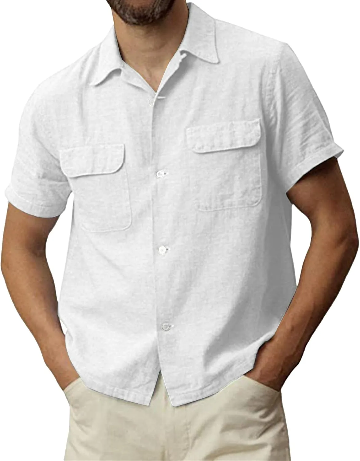 Men's Summer Short Sleeve Shirts Casual Stylish Button Down Shirts Lightweight Cotton Linen Shirt for Men