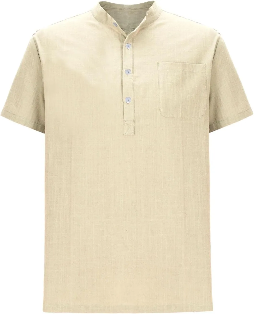Mens T-Shirts Casual Linen Shirts for Men Summer Henely Tops Regular Fit Workout Short Sleeve Man Beach Tee Pockets