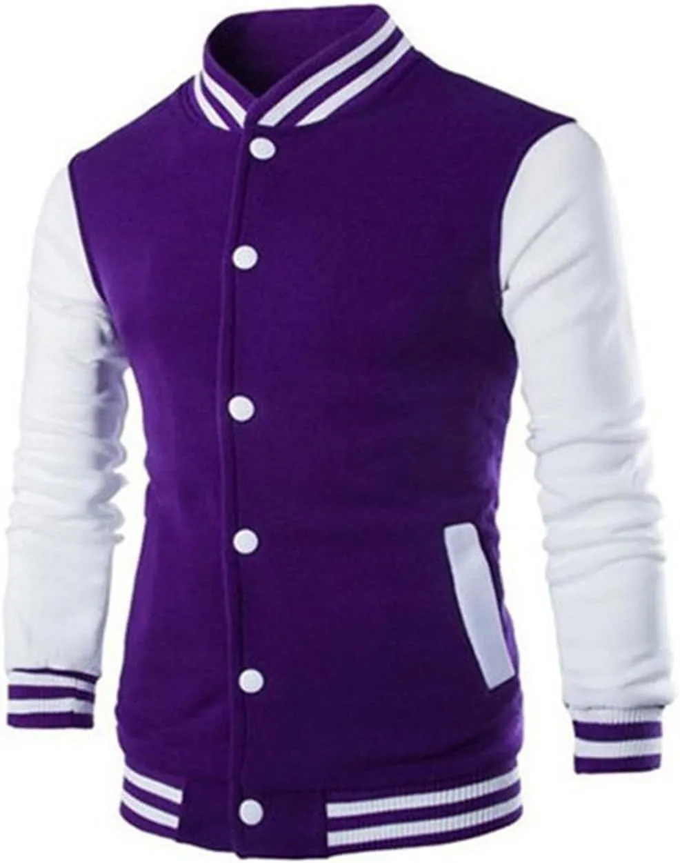 Mens Varsity Jacket Fashion Long Sleeve Button Colorblock Casual Coat Plus Size College Baseball Outwear with Pockets