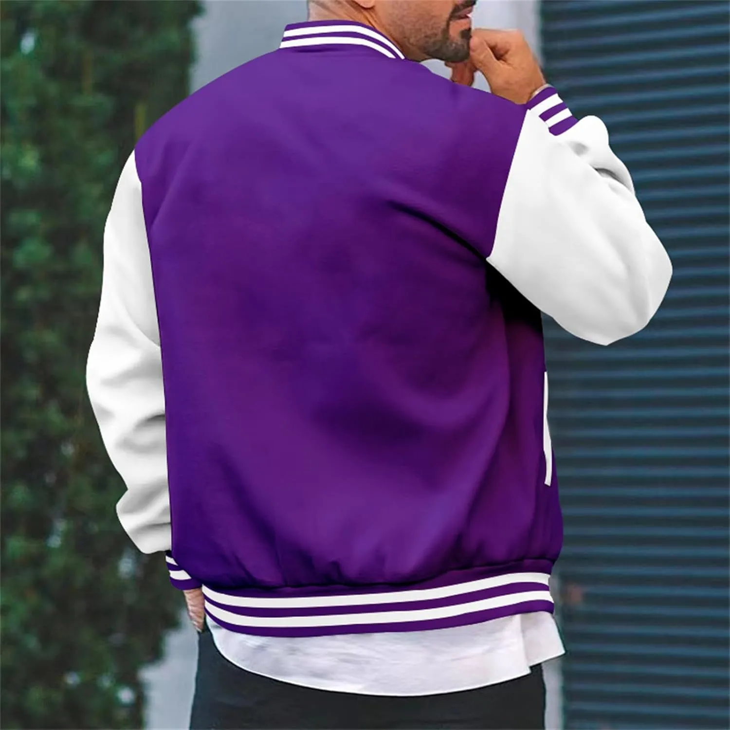 Mens Varsity Jacket Fashion Long Sleeve Button Colorblock Casual Coat Plus Size College Baseball Outwear with Pockets