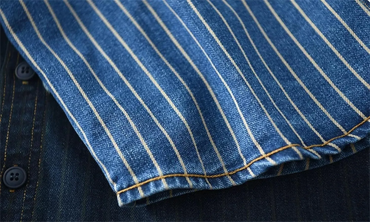 Men's Vintage Washed Denim Shirt Jacket Loose Vertical Stripe Long Sleeve Shirt Coat