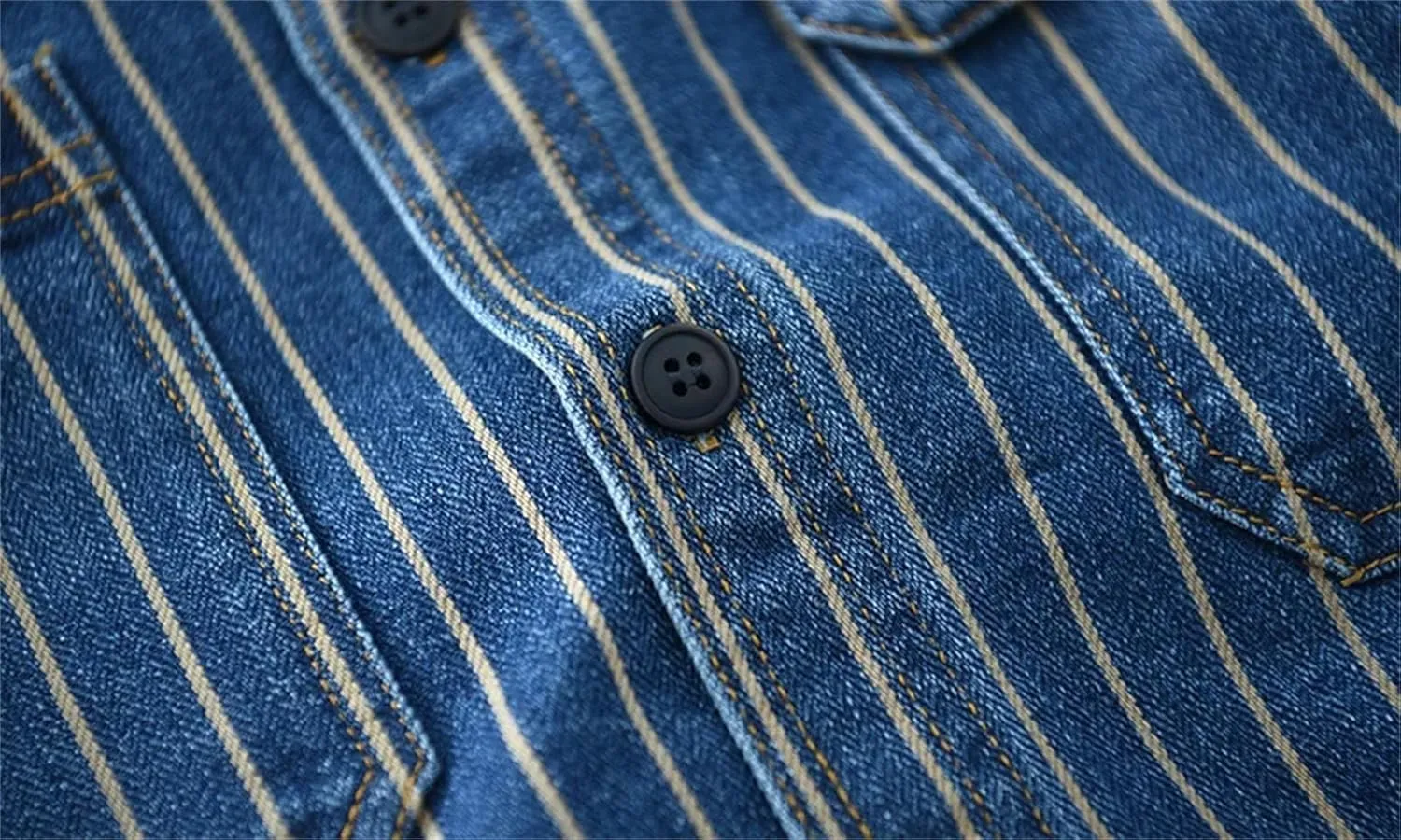 Men's Vintage Washed Denim Shirt Jacket Loose Vertical Stripe Long Sleeve Shirt Coat