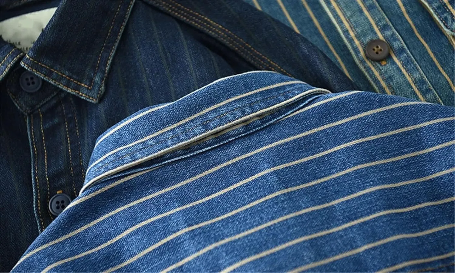 Men's Vintage Washed Denim Shirt Jacket Loose Vertical Stripe Long Sleeve Shirt Coat