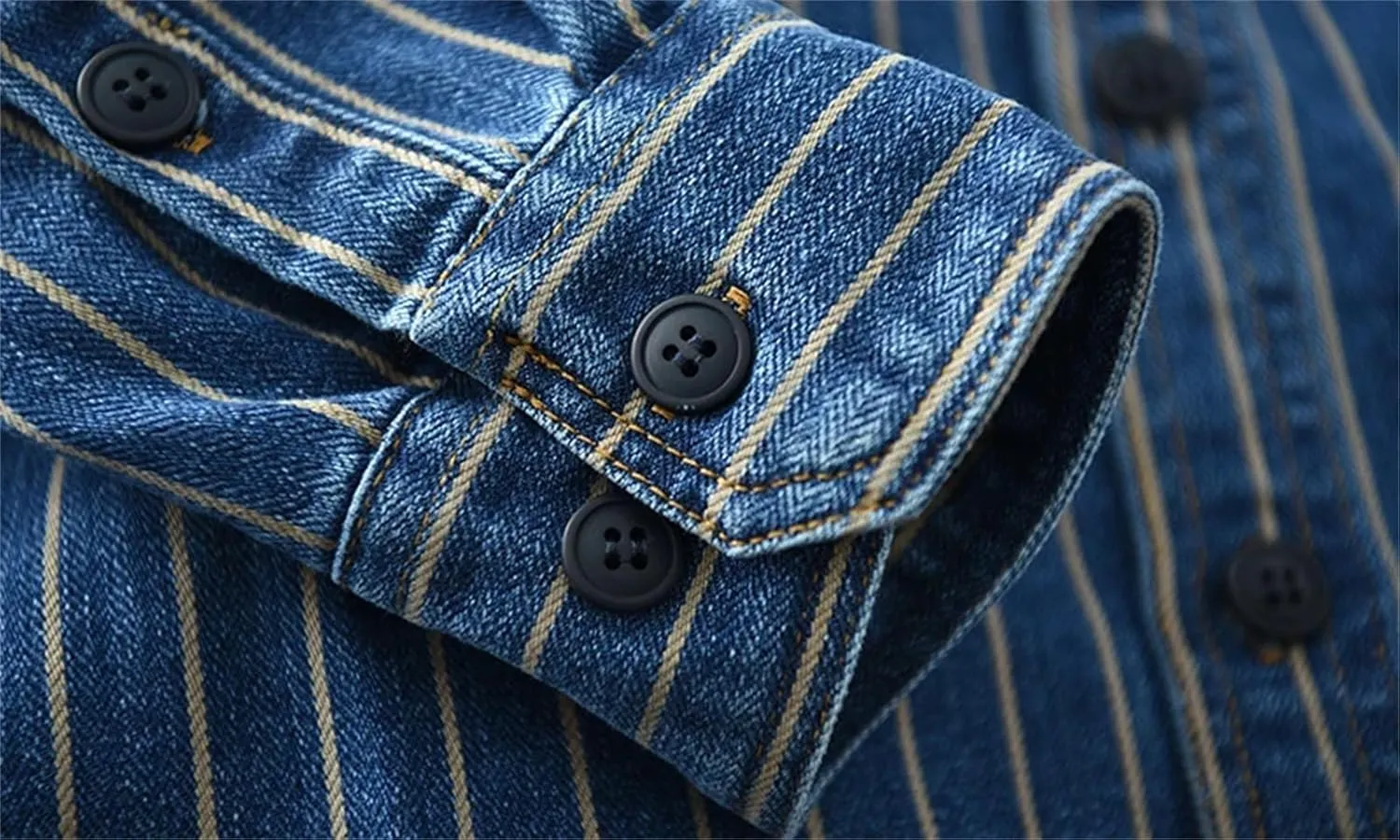 Men's Vintage Washed Denim Shirt Jacket Loose Vertical Stripe Long Sleeve Shirt Coat