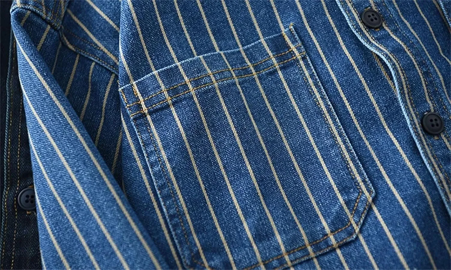 Men's Vintage Washed Denim Shirt Jacket Loose Vertical Stripe Long Sleeve Shirt Coat