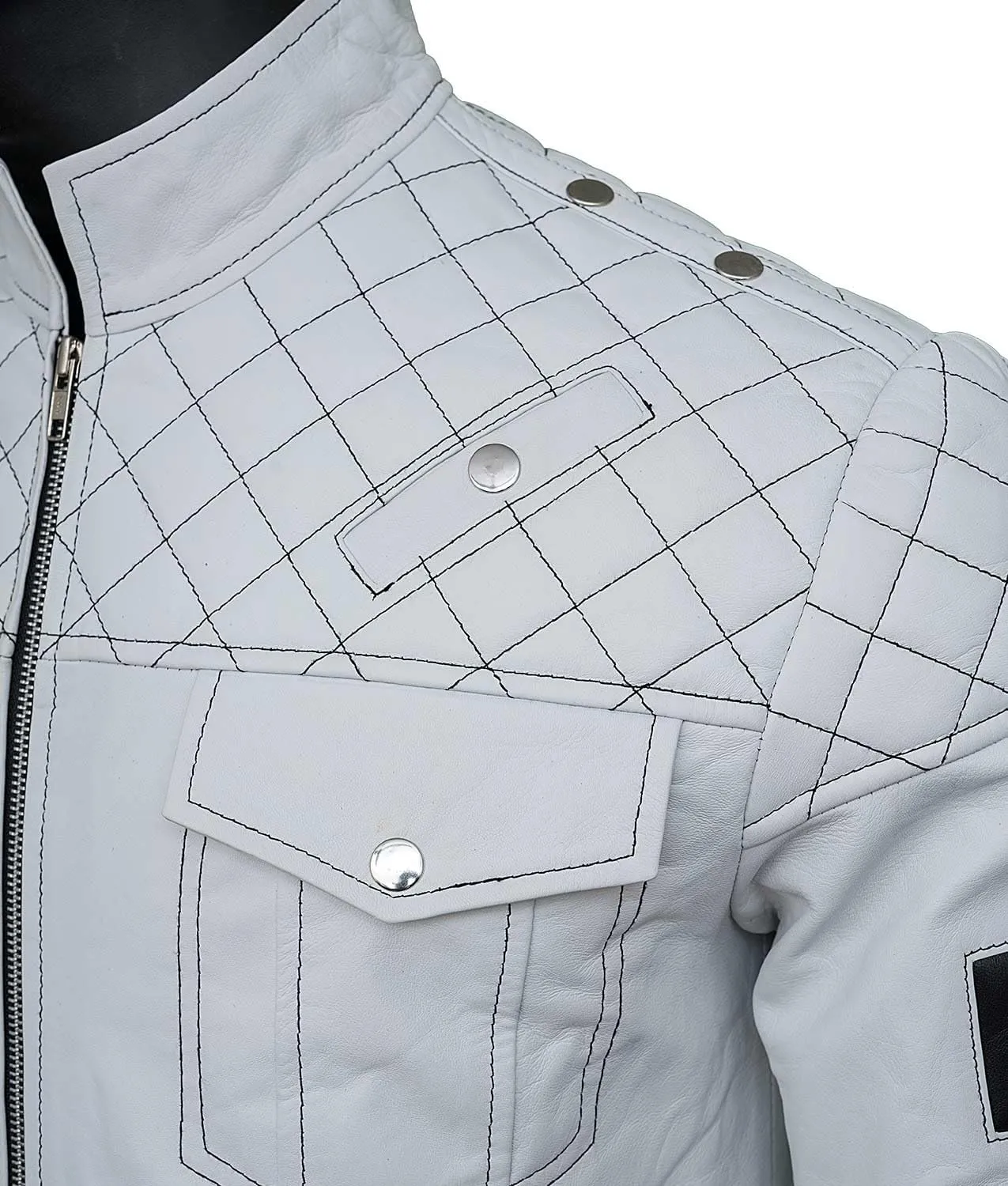 MENS WHITE LEATHER MOTORCYCLE JACKET WHITE LEATHER JACKET MENS WHITE BIKER JACKET MEN'S GENUINE LEATHER JACKET WHITE