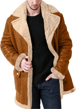 Mens Winter Coats, Men's Lamb Wool Bomber Coat Faux Leather Sherpa Fleece Lined Jacket Heavyweight Sheepskin Jackets