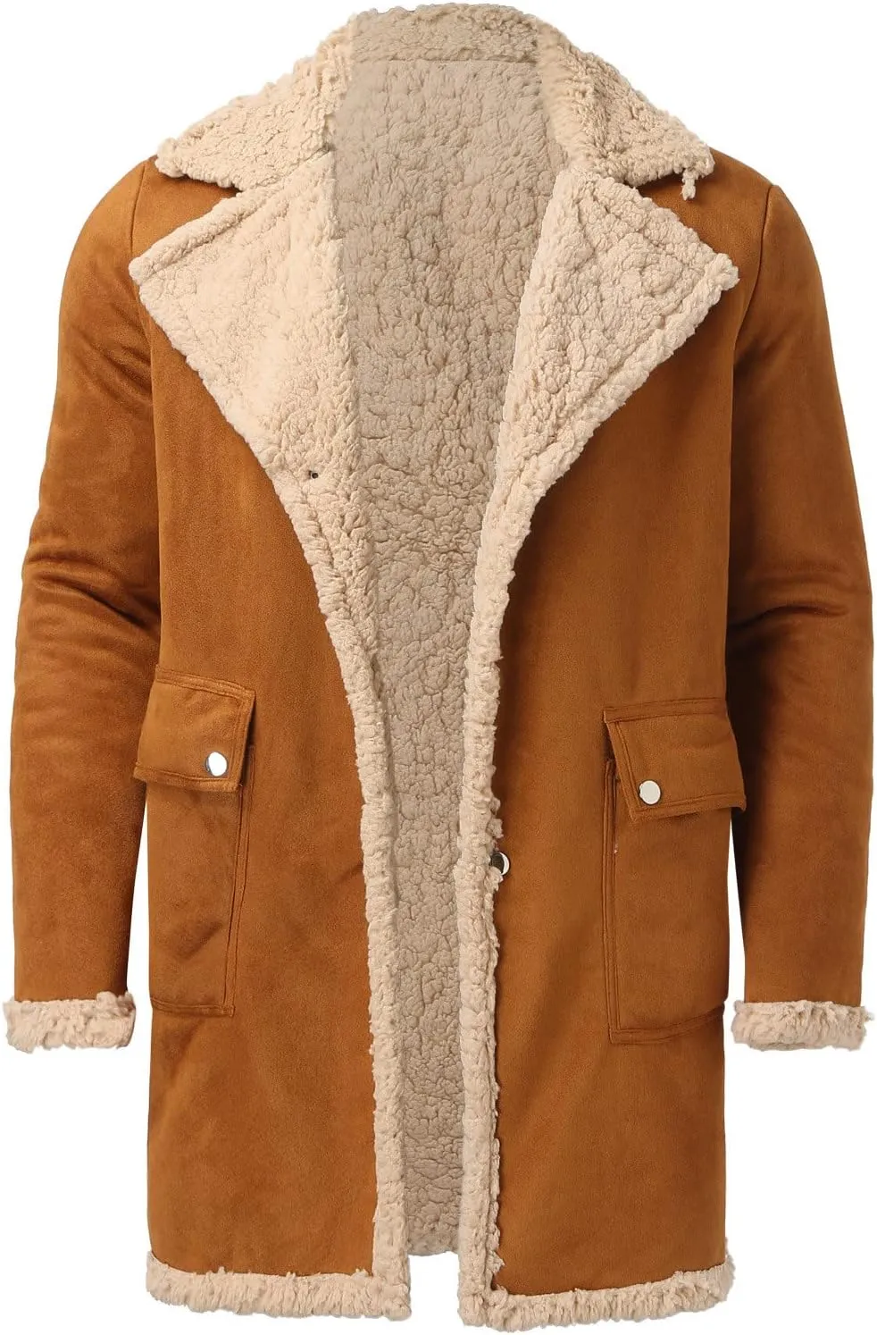 Mens Winter Coats, Men's Lamb Wool Bomber Coat Faux Leather Sherpa Fleece Lined Jacket Heavyweight Sheepskin Jackets