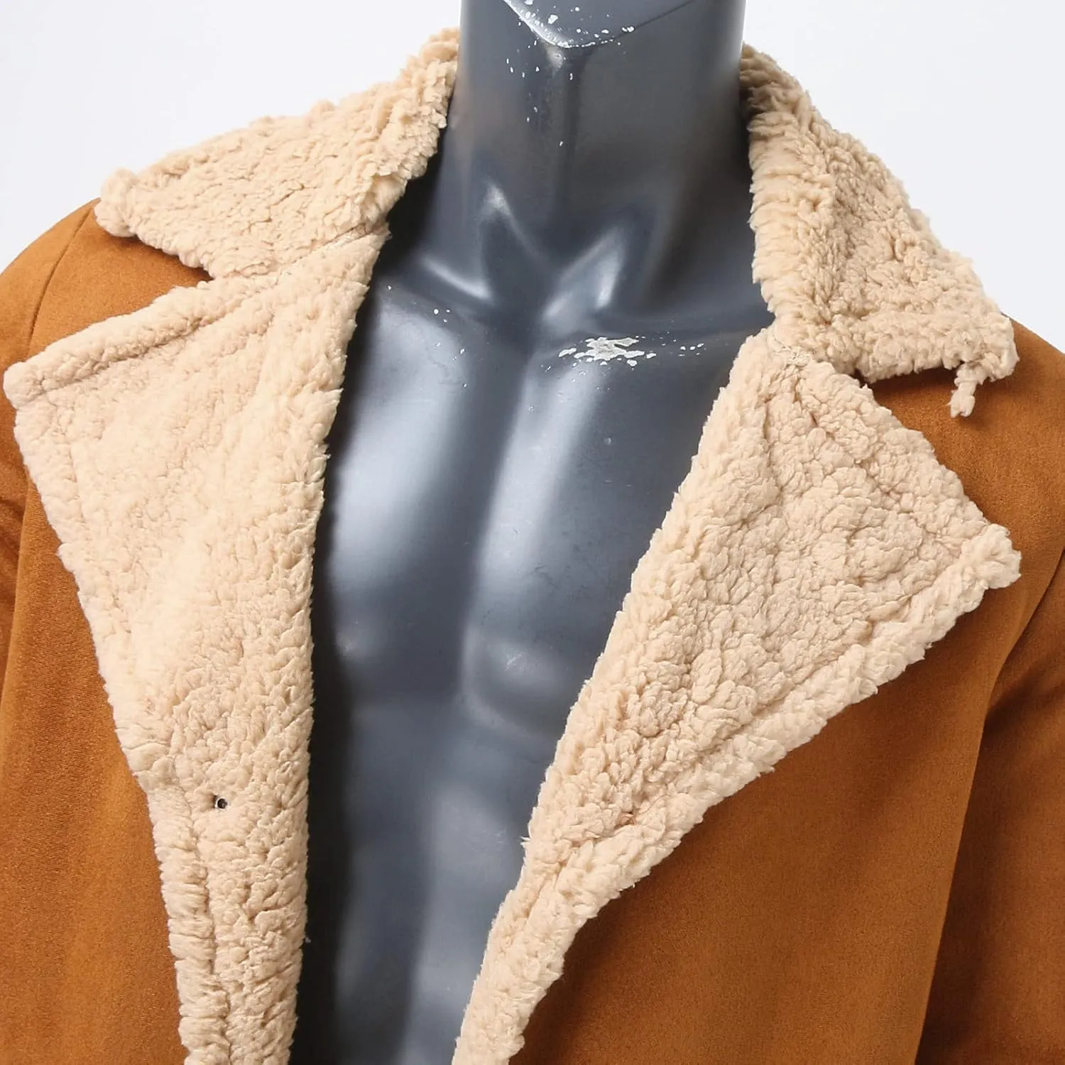 Mens Winter Coats, Men's Lamb Wool Bomber Coat Faux Leather Sherpa Fleece Lined Jacket Heavyweight Sheepskin Jackets