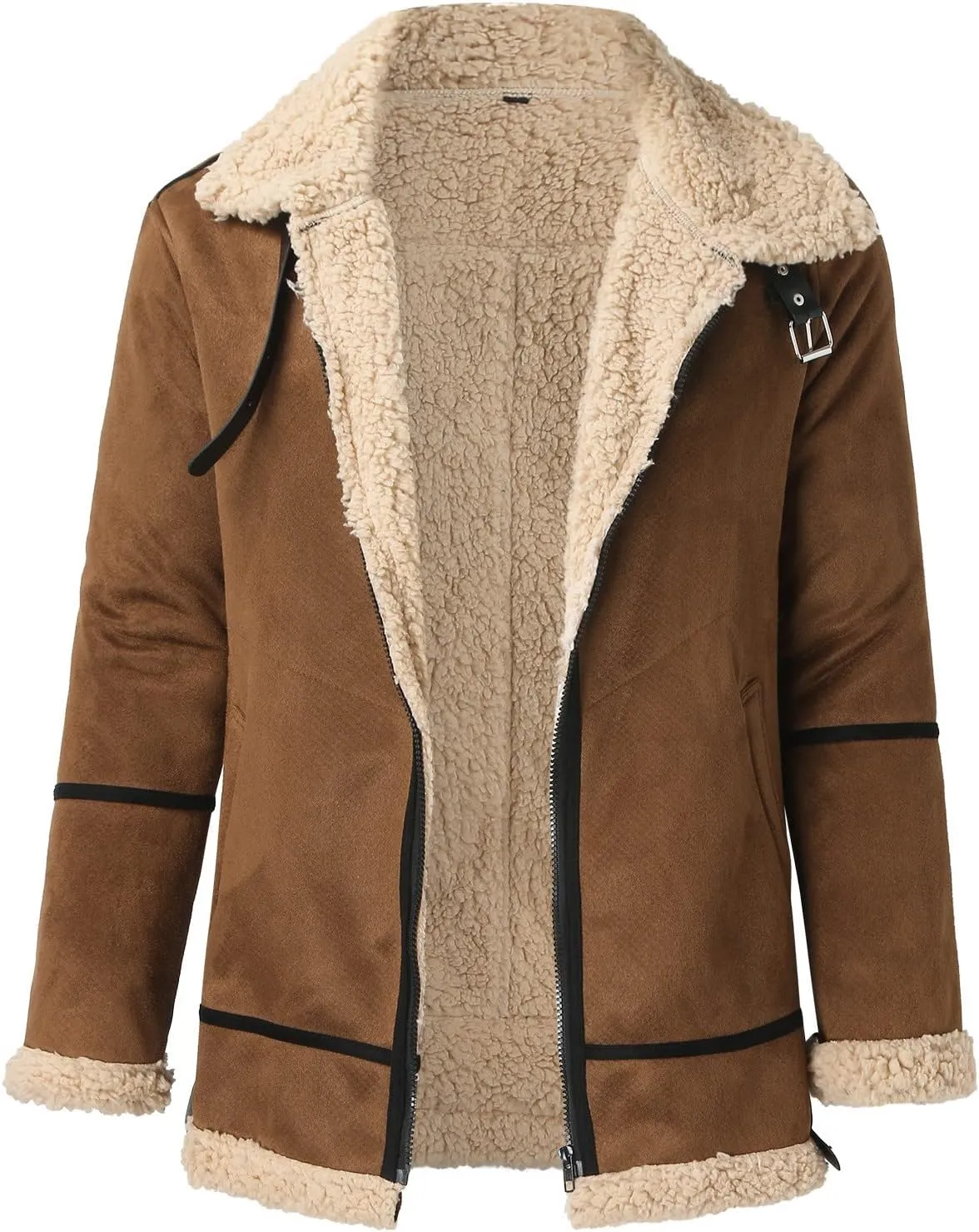 Mens Winter Coats, Mens Sherpa Fleece Lined Faux Leather Jacket Heavyweight Zip Up Bomber Jackets Vintage Winter Coats