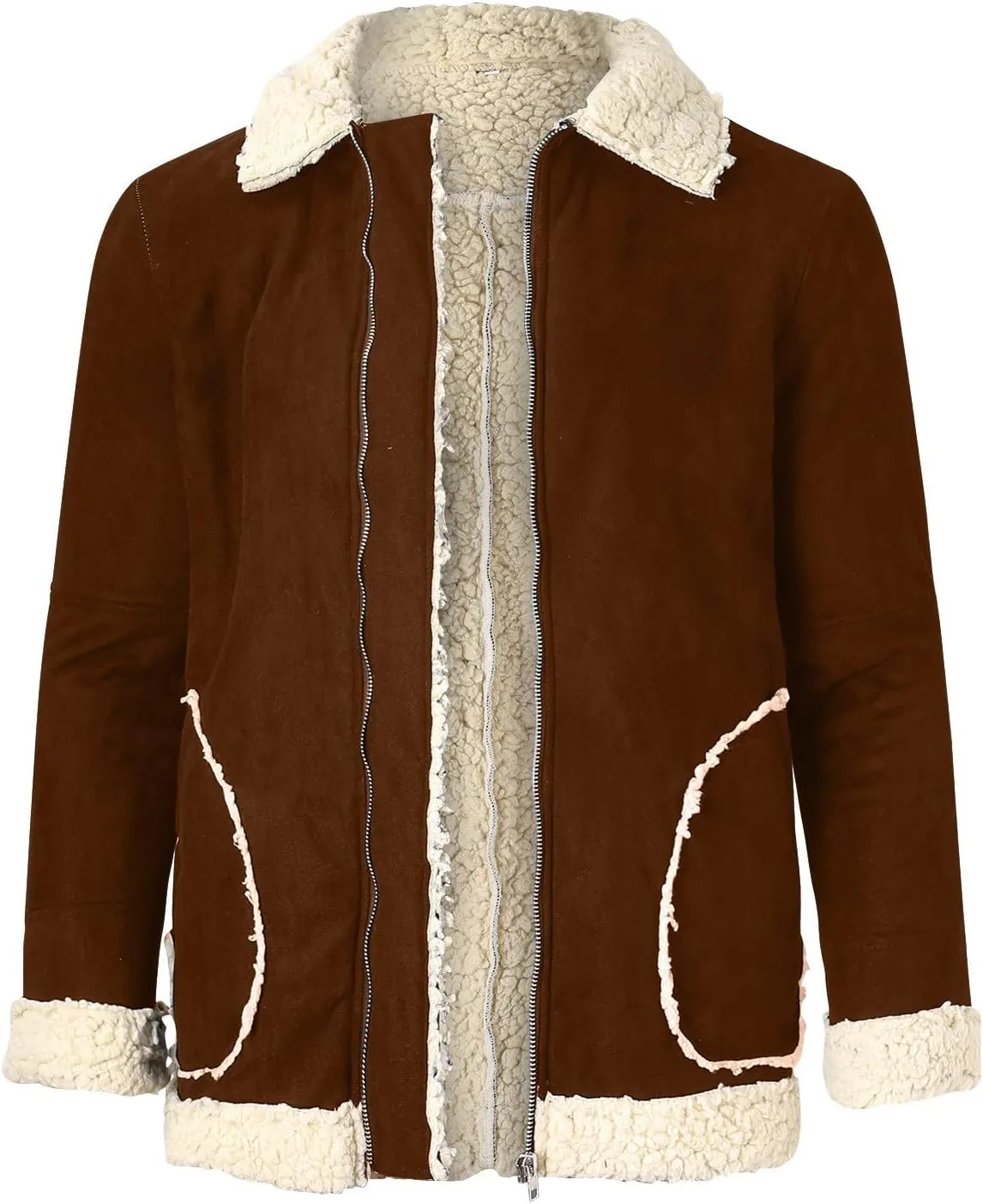 Mens Winter Coats, Mens Vintage Faux Leather Jacket Sherpa Lined Heavyweight Shearing Coat Plus Size Thicken Jacket