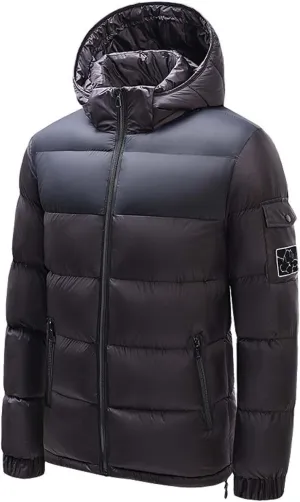Men's Winter Hooded Jacket Quilted Puffer Jackets Zip Up Long Sleeve Color Block Coats Winter Thick Warm Outerwear