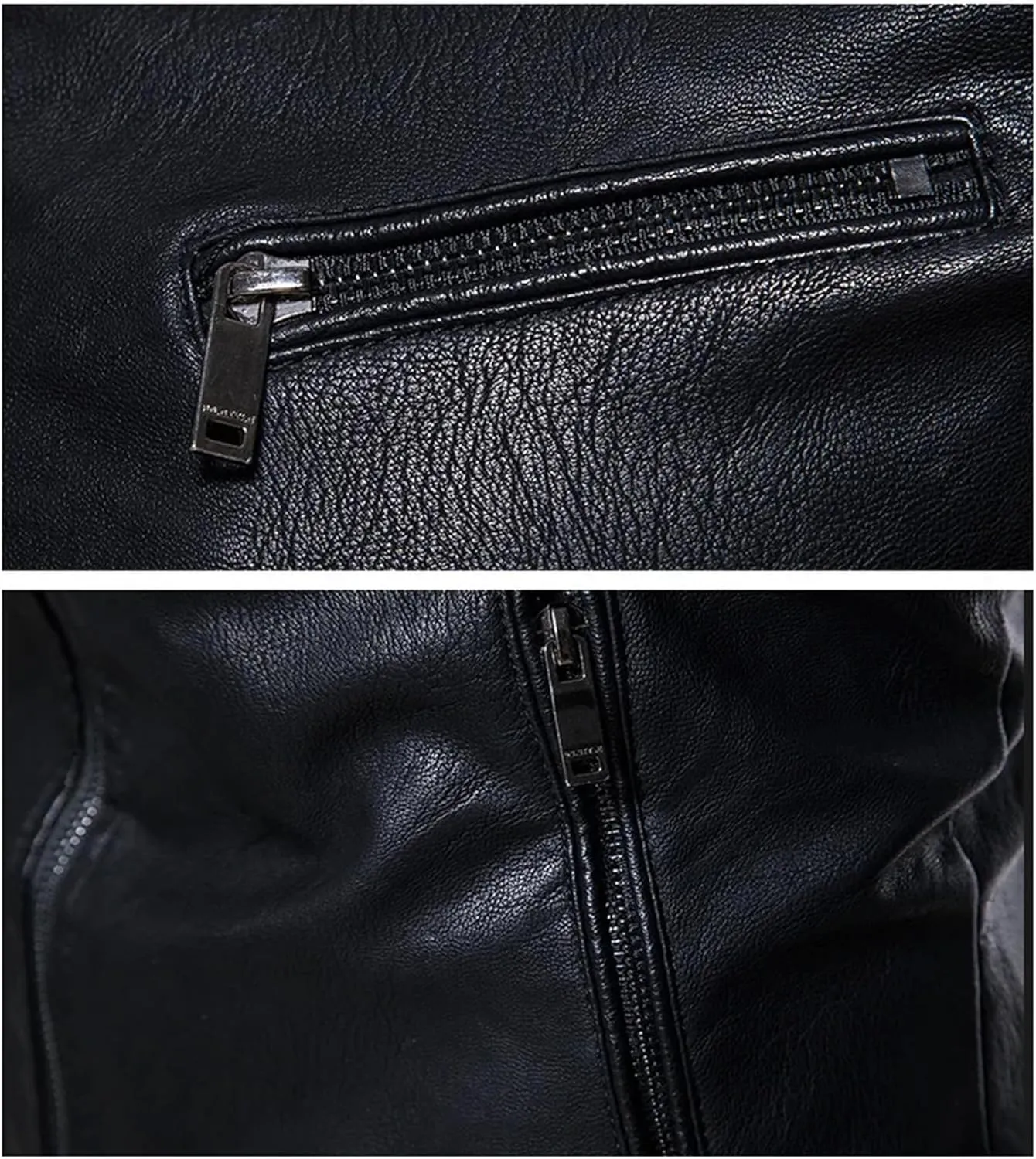 Mens Winter Leather Jacket Casual Stand Collar Solid Tight Zipper PU Jacket Black Motorcycle Leather Jacket
