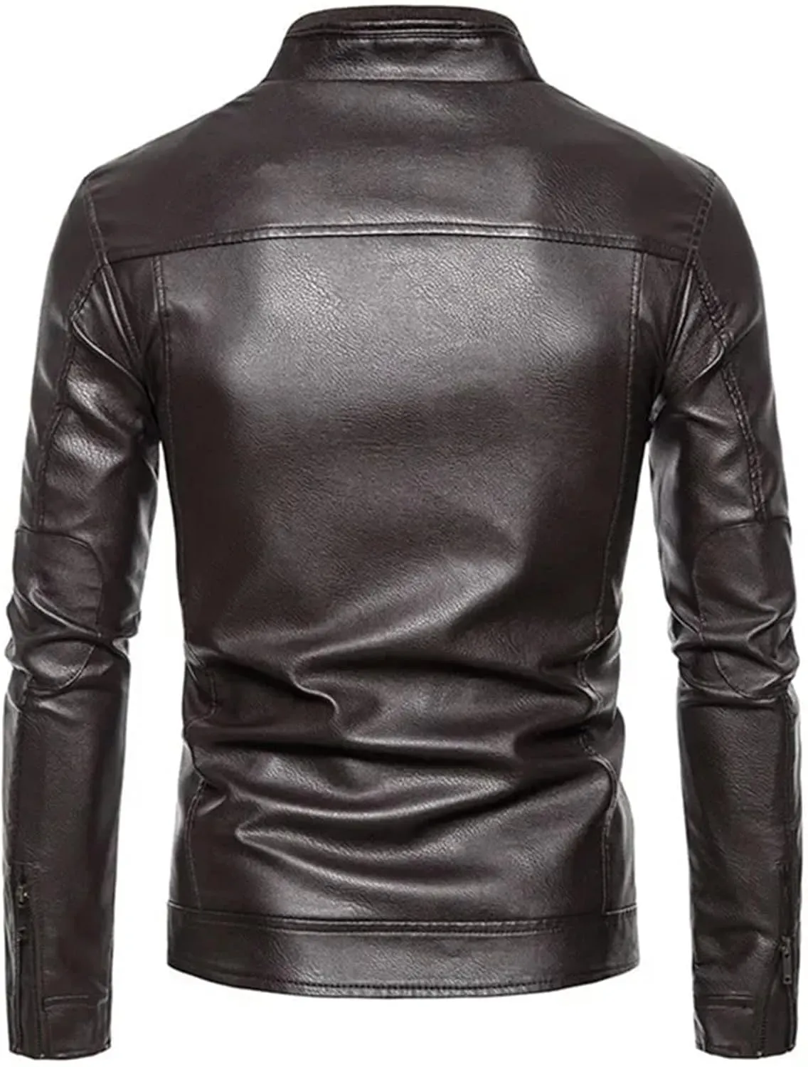 Mens Winter Leather Jacket Casual Stand Collar Solid Tight Zipper PU Jacket Black Motorcycle Leather Jacket
