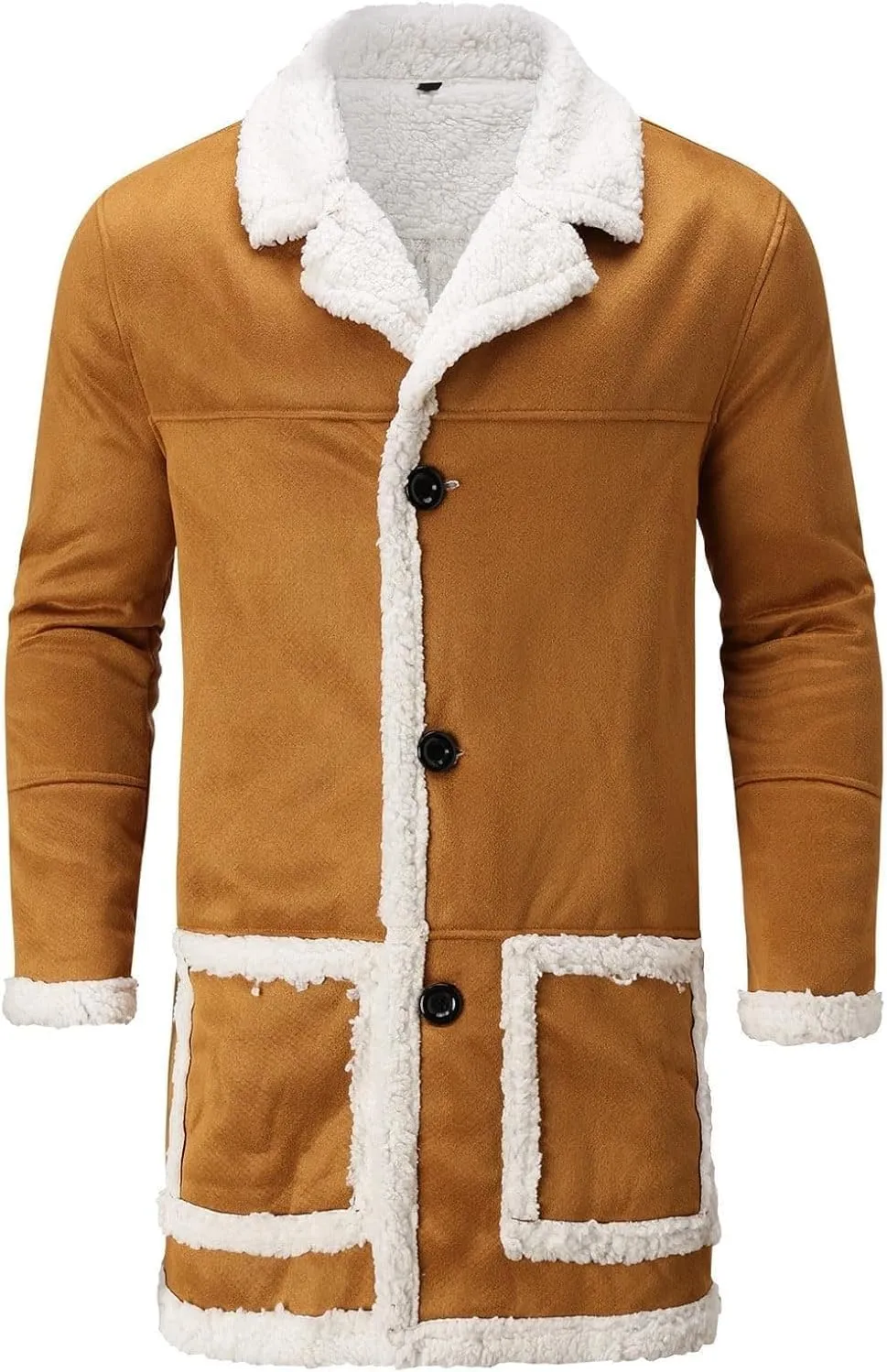 Mens Winter Warm Fur Collar Long Trench Coats Casual Sherpa Fleece Lined Jackets Big and Tall Outwears Pockets