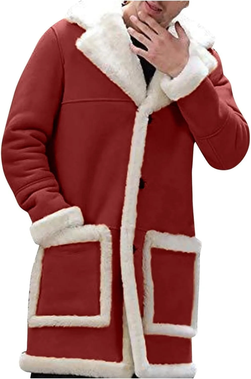 Mens Winter Warm Fur Collar Long Trench Coats Casual Sherpa Fleece Lined Jackets Big and Tall Outwears Pockets