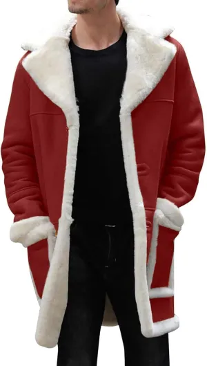 Mens Winter Warm Fur Collar Long Trench Coats Casual Sherpa Fleece Lined Jackets Big and Tall Outwears Pockets