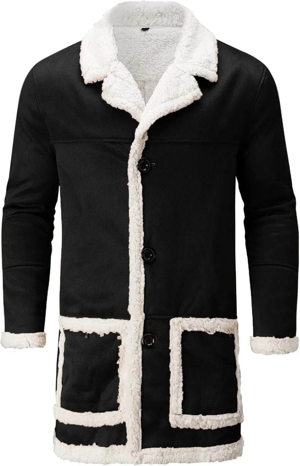 Mens Winter Warm Fur Collar Long Trench Coats Casual Sherpa Fleece Lined Jackets Big and Tall Outwears Pockets
