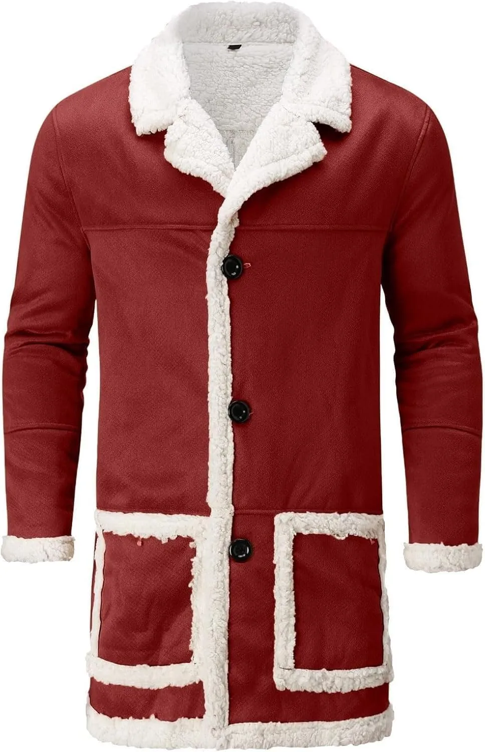 Mens Winter Warm Fur Collar Long Trench Coats Casual Sherpa Fleece Lined Jackets Big and Tall Outwears Pockets